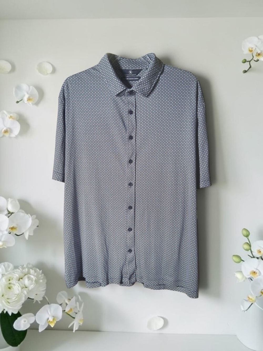 Hart Schaffner Marx Short - Sleeve Button Down Shirt Geometric Print US Size XL